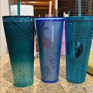 Starbucks Teal and Blue Tumbler Trio